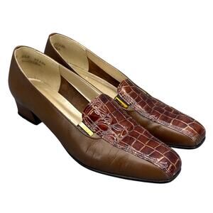 Prialpas Gomma Two-Tone Burgundy Croc Brown Block Heel Dress Loafer Women 8.5N